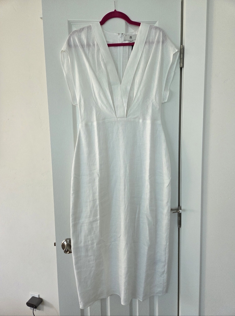 White V-Neck Midi Dress